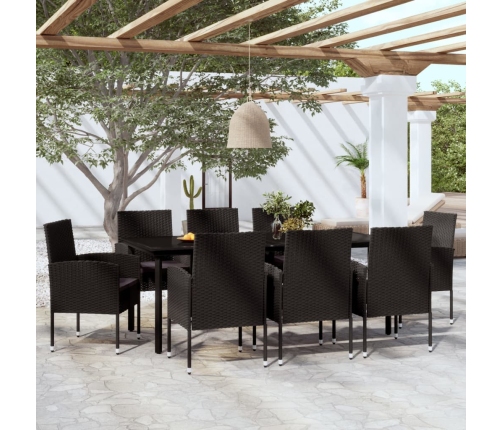 Juego de comedor de jardín 9 piezas negro