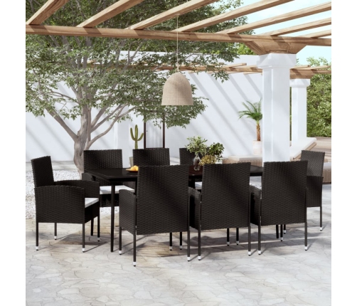 Juego de comedor de jardín 9 piezas negro