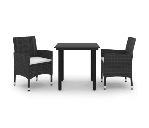 Set comedor de jardín 3 pzas y cojines ratán sintético y vidrio