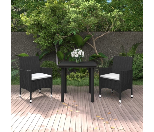 Set comedor de jardín 3 pzas y cojines ratán sintético y vidrio