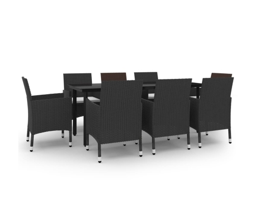 Set comedor de jardín 9 pzas y cojines ratán sintético y vidrio