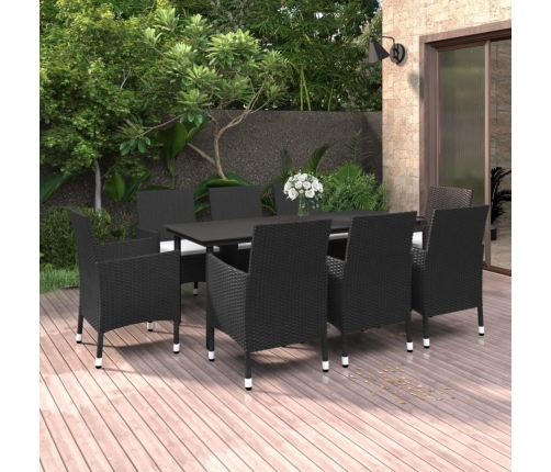 Set comedor de jardín 9 pzas y cojines ratán sintético y vidrio