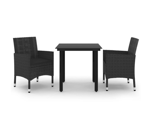 Set comedor de jardín 3 pzas y cojines ratán sintético y vidrio