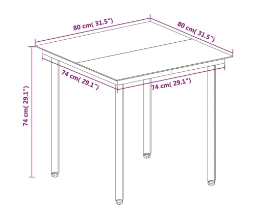 Set comedor de jardín 3 pzas y cojines ratán sintético y vidrio