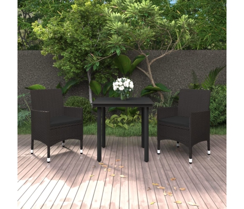 Set comedor de jardín 3 pzas y cojines ratán sintético y vidrio