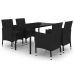 Set comedor de jardín 5 pzas y cojines ratán sintético y vidrio