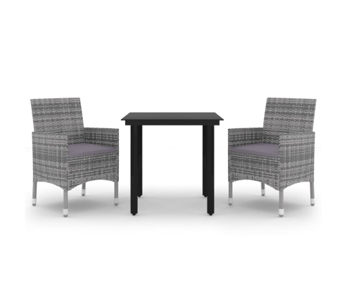 Set comedor de jardín 3 pzas y cojines ratán sintético y vidrio