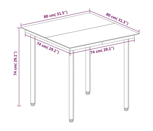 Set comedor de jardín 3 pzas y cojines ratán sintético y vidrio