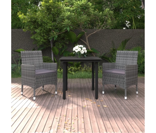 Set comedor de jardín 3 pzas y cojines ratán sintético y vidrio