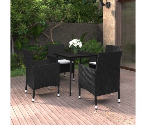 Set comedor de jardín 5 pzas y cojines ratán sintético y vidrio