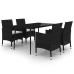 Set comedor de jardín 5 pzas y cojines ratán sintético y vidrio