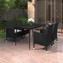 Set comedor de jardín 5 pzas y cojines ratán sintético y vidrio