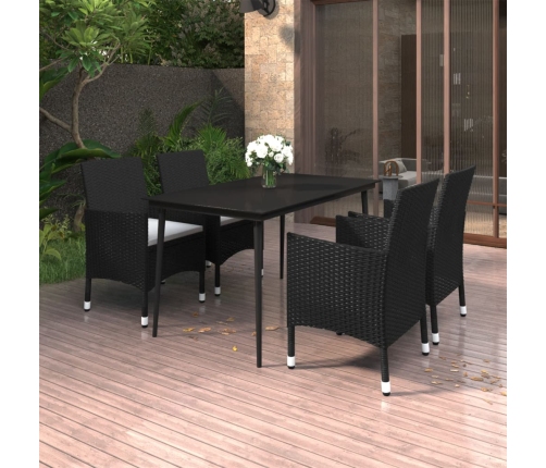 Set comedor de jardín 5 pzas y cojines ratán sintético y vidrio