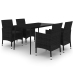 Set comedor de jardín 5 pzas y cojines ratán sintético y vidrio