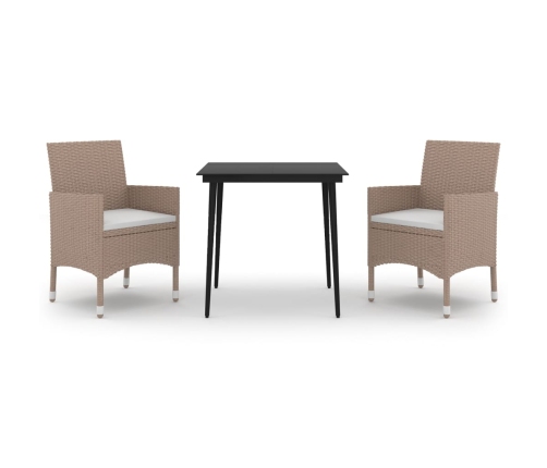 Set comedor de jardín 3 pzas y cojines ratán sintético y vidrio