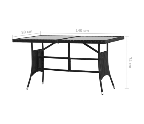 Mesa de jardín 140x80x74 cm ratán sintético negro