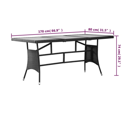 Mesa de jardín ratán sintético negro 170x80x74 cm