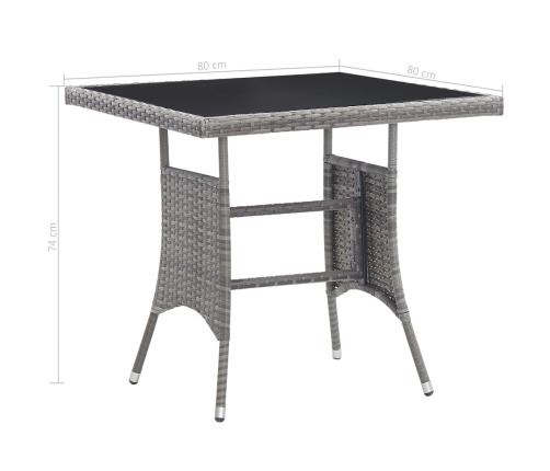 Mesa de jardín ratán sintético gris 80x80x74 cm