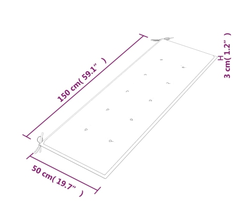 vidaXL Banco Batavia con cojín antracita madera maciza de teca 150 cm