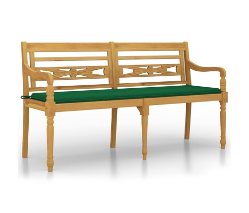 vidaXL Banco Batavia con cojín verde madera maciza de teca 150 cm