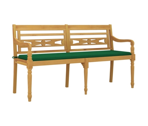 vidaXL Banco Batavia con cojín verde madera maciza de teca 150 cm