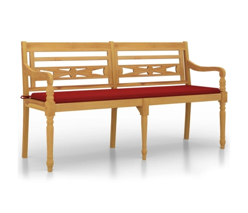 Banco Batavia con cojín rojo madera maciza de teca 150 cm