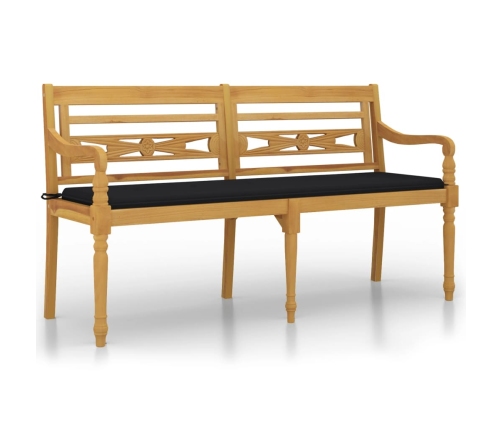 vidaXL Banco Batavia con cojín negro madera maciza de teca 150 cm