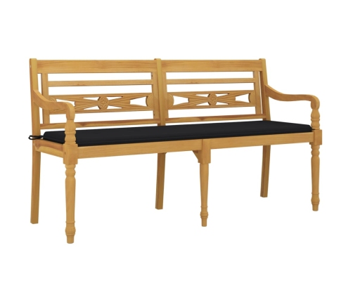 vidaXL Banco Batavia con cojín negro madera maciza de teca 150 cm