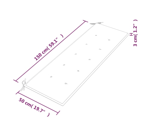 Banco Batavia con cojín negro madera maciza de teca 150 cm