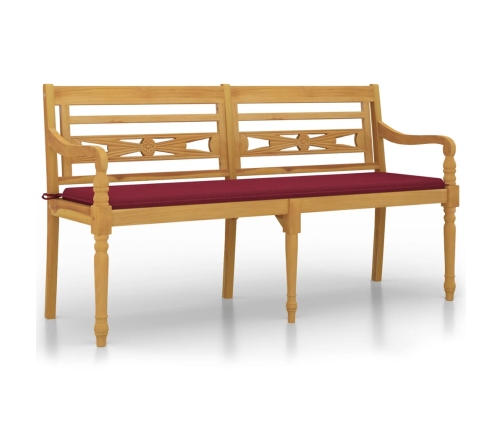 Banco Batavia con cojín rojo vino madera maciza de teca 150 cm