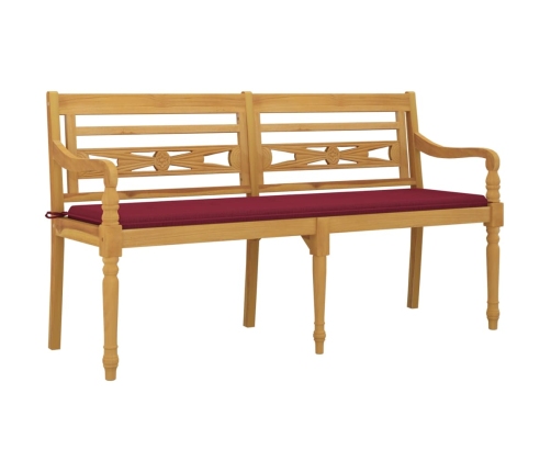 Banco Batavia con cojín rojo vino madera maciza de teca 150 cm