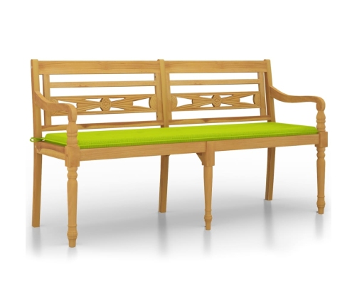 Banco Batavia con cojín verde brillo madera maciza teca 150 cm