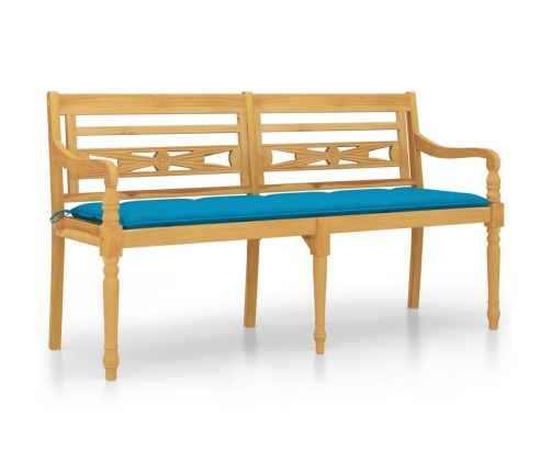 vidaXL Banco Batavia madera maciza de teca con cojín azul claro 150 cm