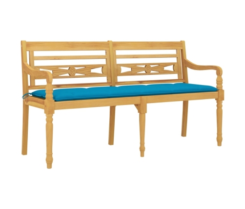 vidaXL Banco Batavia madera maciza de teca con cojín azul claro 150 cm