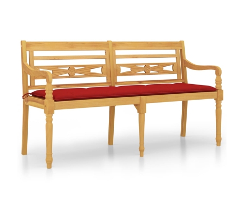 vidaXL Banco Batavia con cojín rojo madera maciza de teca 150 cm