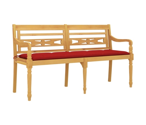 Banco Batavia con cojín rojo madera maciza de teca 150 cm