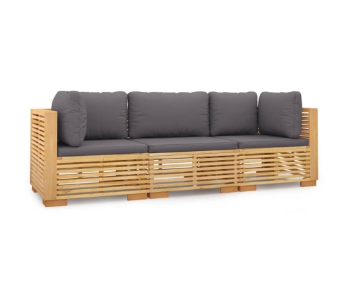 Juego muebles de jardín 3 piezas y cojines madera maciza teca