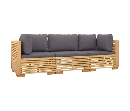 Juego muebles de jardín 3 piezas y cojines madera maciza teca