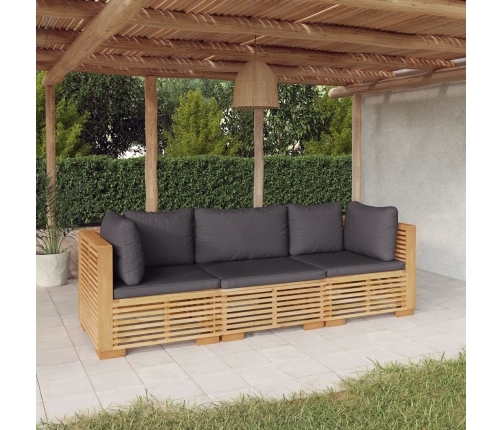 Juego muebles de jardín 3 piezas y cojines madera maciza teca