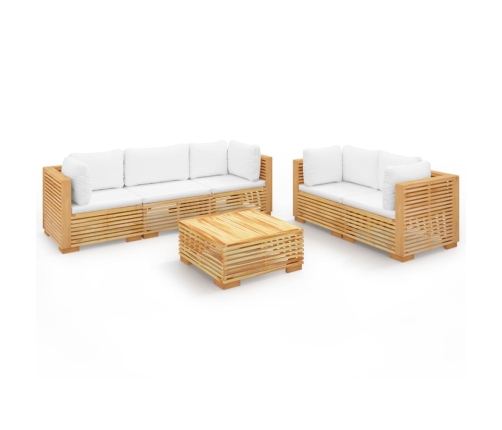 Juego muebles de jardín 6 piezas y cojines madera maciza teca