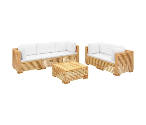 Juego muebles de jardín 6 piezas y cojines madera maciza teca