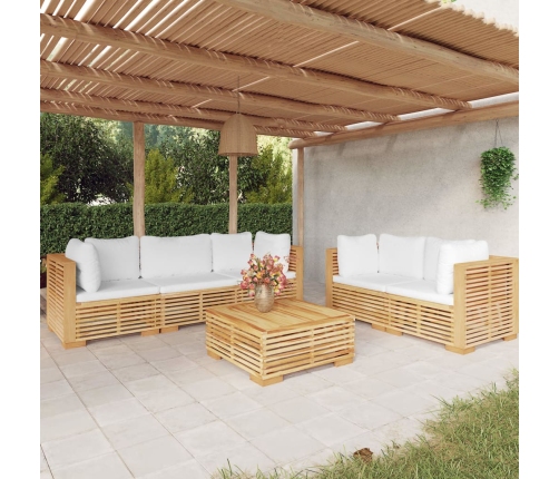 Juego muebles de jardín 6 piezas y cojines madera maciza teca