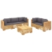 Juego muebles de jardín 6 piezas y cojines madera maciza teca