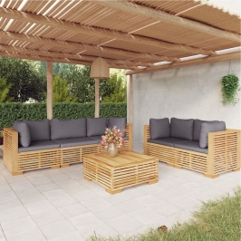 Juego muebles de jardín 6 piezas y cojines madera maciza teca