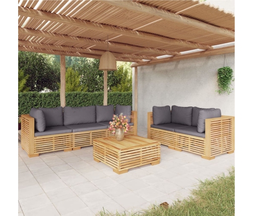 Juego muebles de jardín 6 piezas y cojines madera maciza teca
