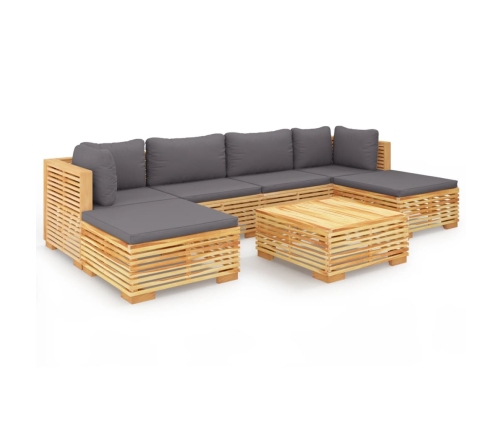 Juego muebles de jardín 7 piezas y cojines madera maciza teca