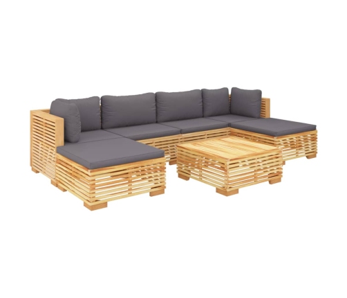 Juego muebles de jardín 7 piezas y cojines madera maciza teca