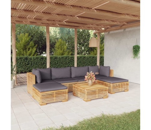 Juego muebles de jardín 7 piezas y cojines madera maciza teca