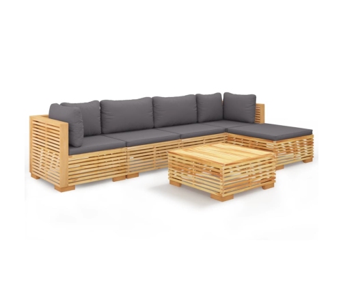 Juego muebles de jardín 6 piezas y cojines madera maciza teca