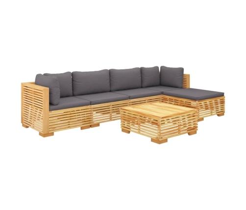 Juego muebles de jardín 6 piezas y cojines madera maciza teca